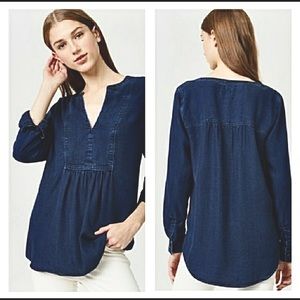 LOFT The Softened Shirt Dark Blue chambray tunic, size XS
